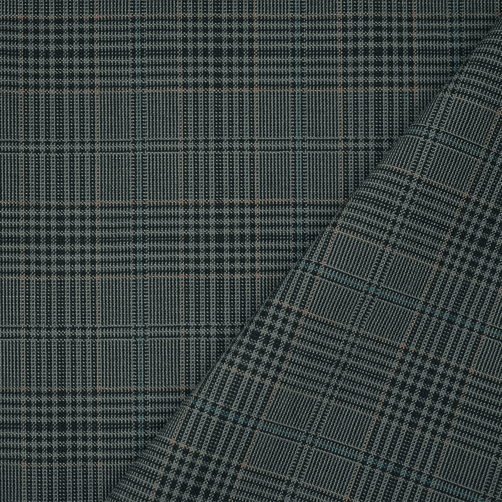 Black-Gray-Multi Wool Polyester Plaid Woven Shirting Fabric