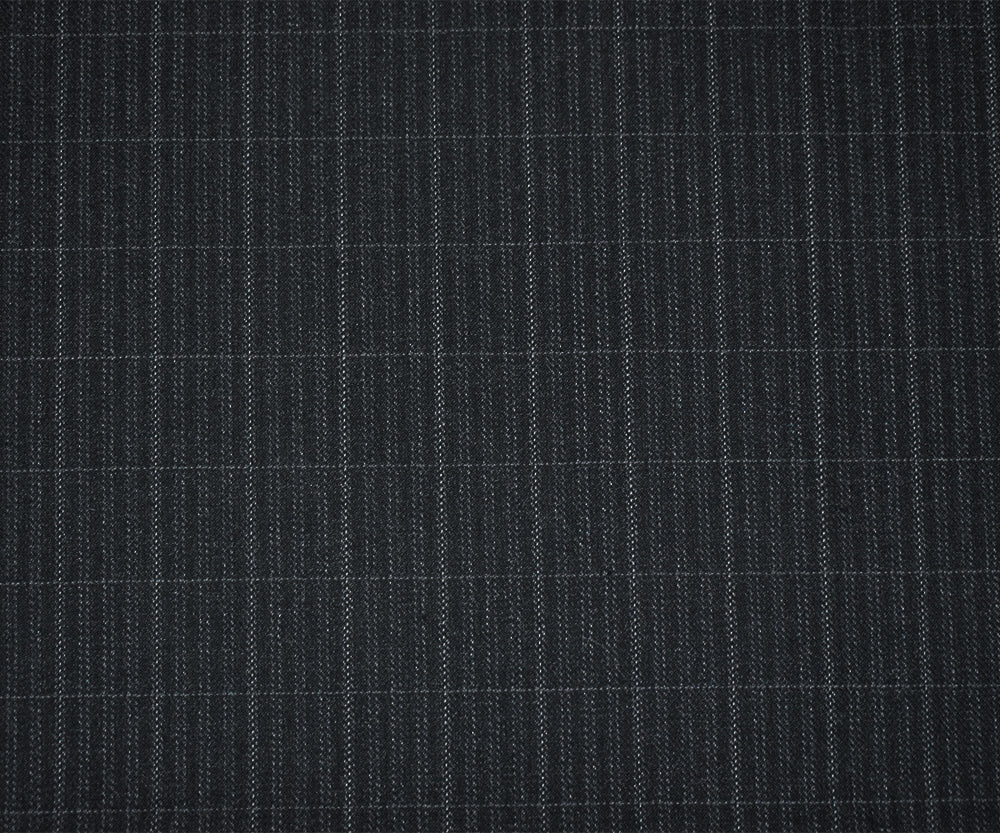 Black-Gray Polyester Wool Plaid Striped Pattern Twill Suiting Fabric