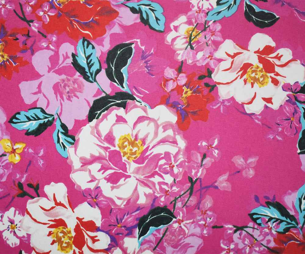 Pink-Orange-Multi Floral Printed Pebble Chiffon Woven Fabric