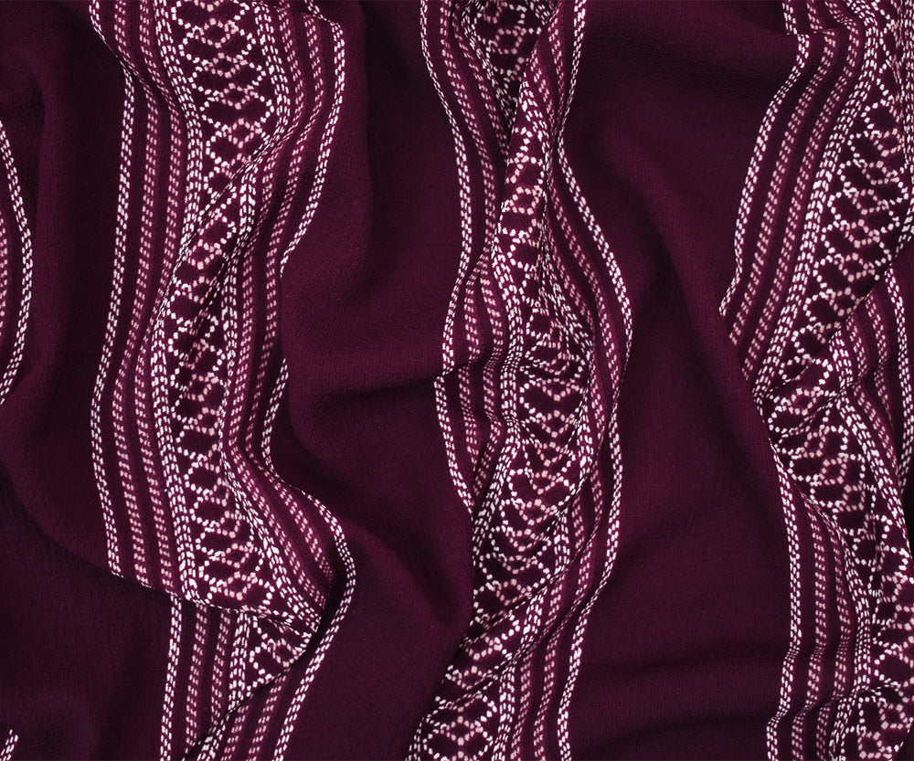 Magenta Purple-White Aztec Stripe Printed Poly Crepe Georgette Fabric
