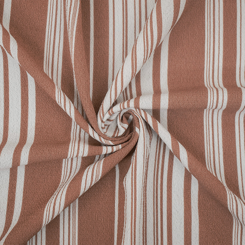 Brown-White Stripe Printed Poly Crepe Georgette Woven Fabric