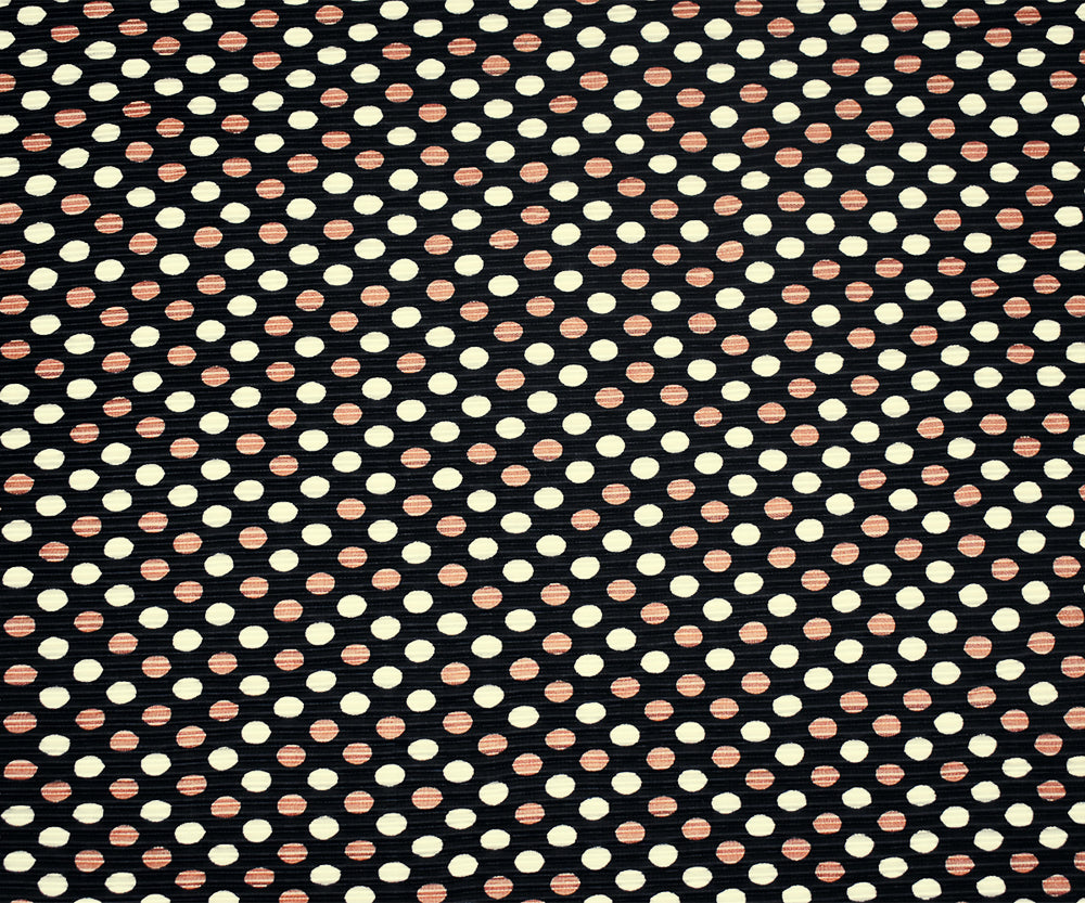 Black-Copper-White Dot Printed Stretch Pressed Pleated Satin Knit Fabric