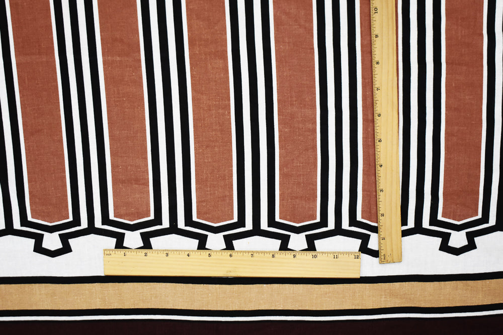 Brown-Beige-Multi Abstract Aztec Pattern Printed Linen Woven Fabric