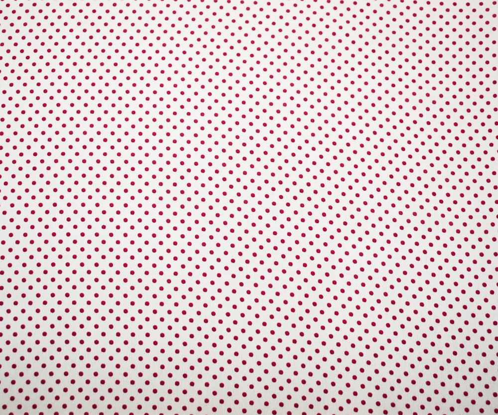 White-Red Polka Dots Printed Poly Chiffon Woven Fabric
