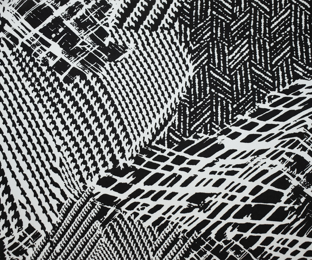 Black-White Abstract Texture Printed Poly Chiffon Woven Fabric
