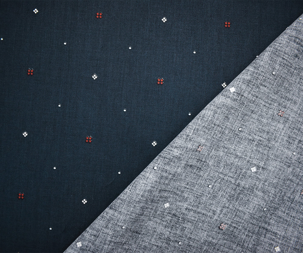 Navy-Red-White Japanese Cotton Micro Diamond Printed Sateen Woven Fabric