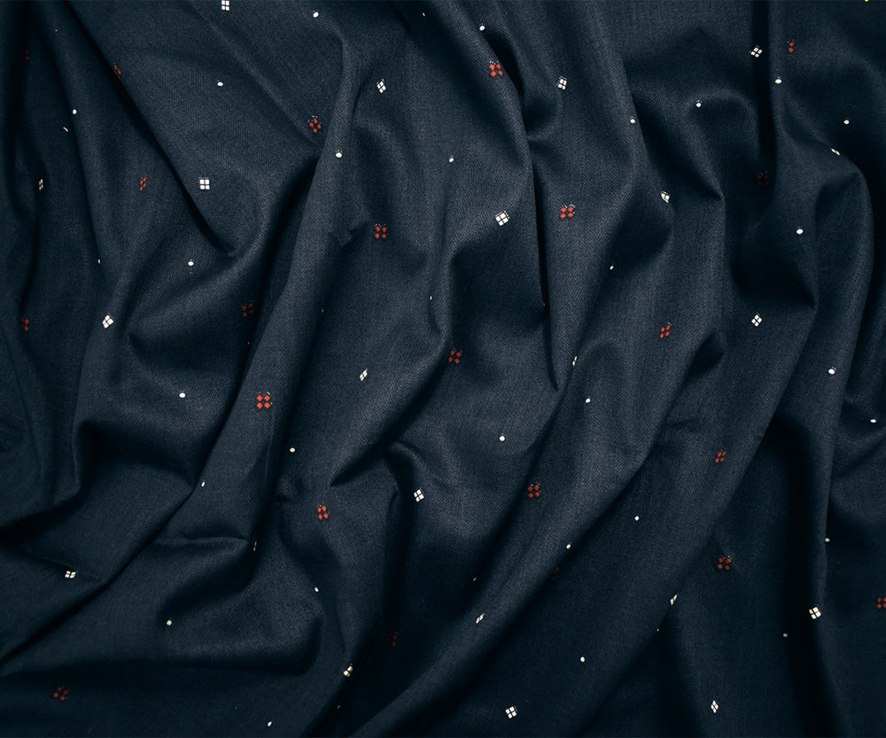 Navy-Red-White Japanese Cotton Micro Diamond Printed Sateen Woven Fabric
