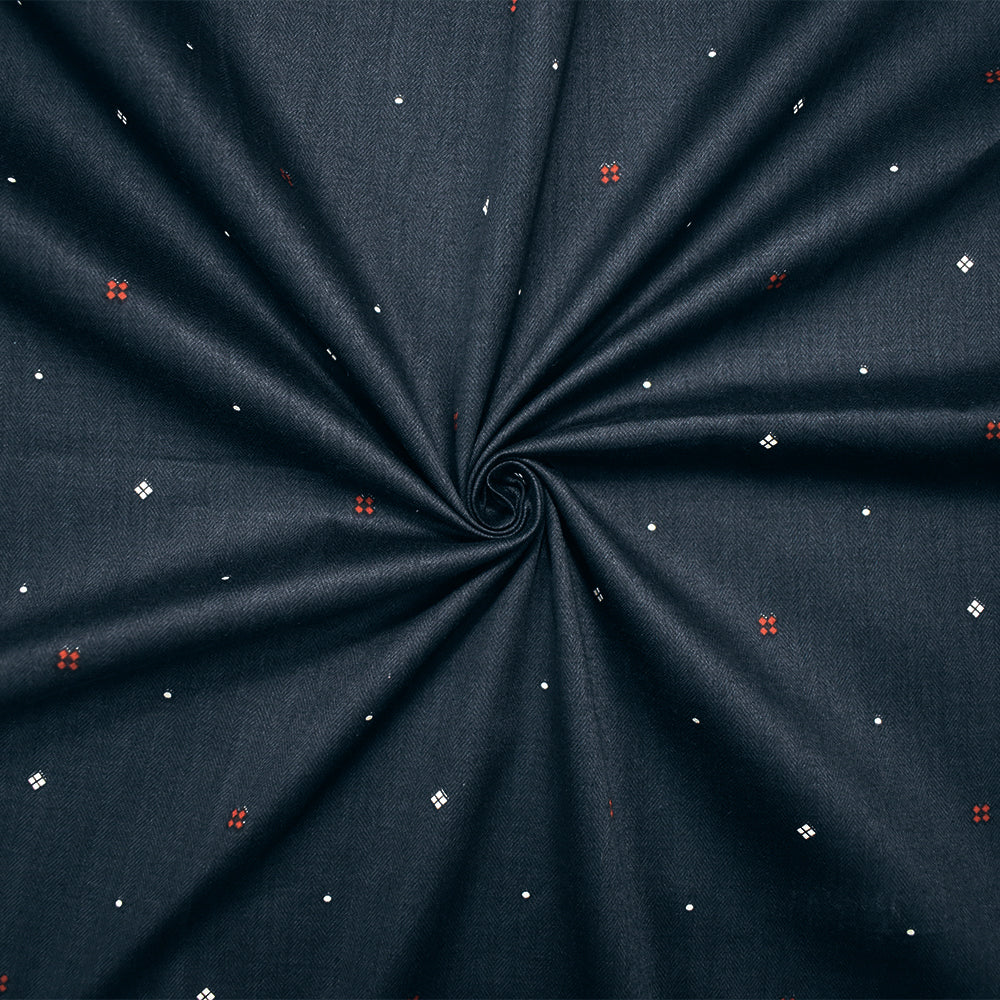 Navy-Red-White Japanese Cotton Micro Diamond Printed Sateen Woven Fabric