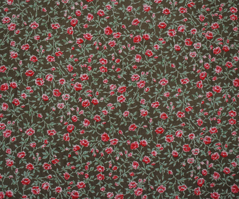 Brown-Red-Green Cotton Floral Corduroy Woven Fabric