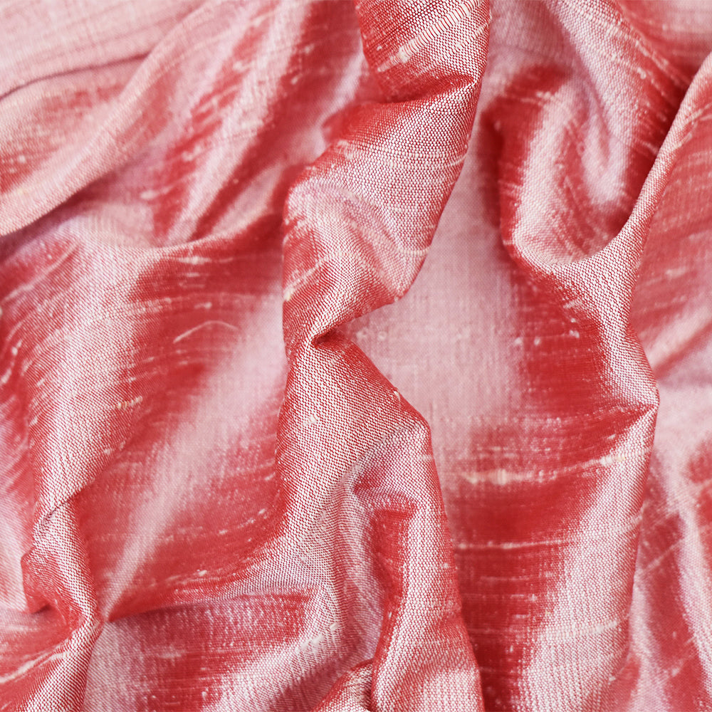 Red-White Silk Iridescent Dupioni Woven Fabric