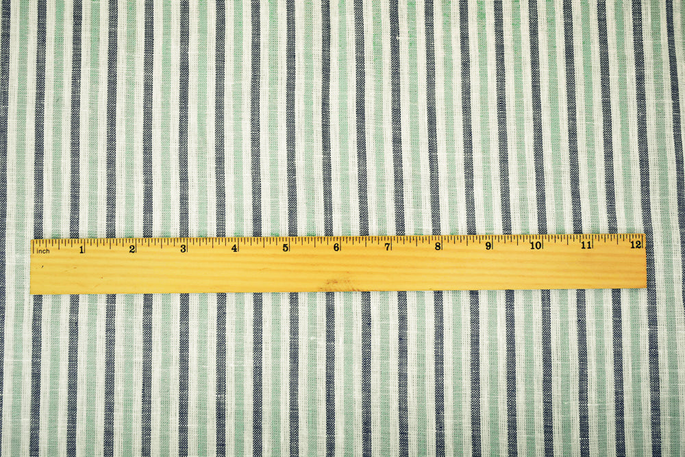 Green-Gray-White Spence Bryson Striped Irish Linen Woven Fabric