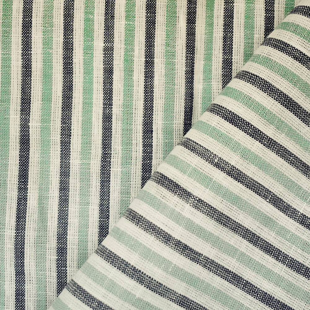 Green-Gray-White Spence Bryson Striped Irish Linen Woven Fabric