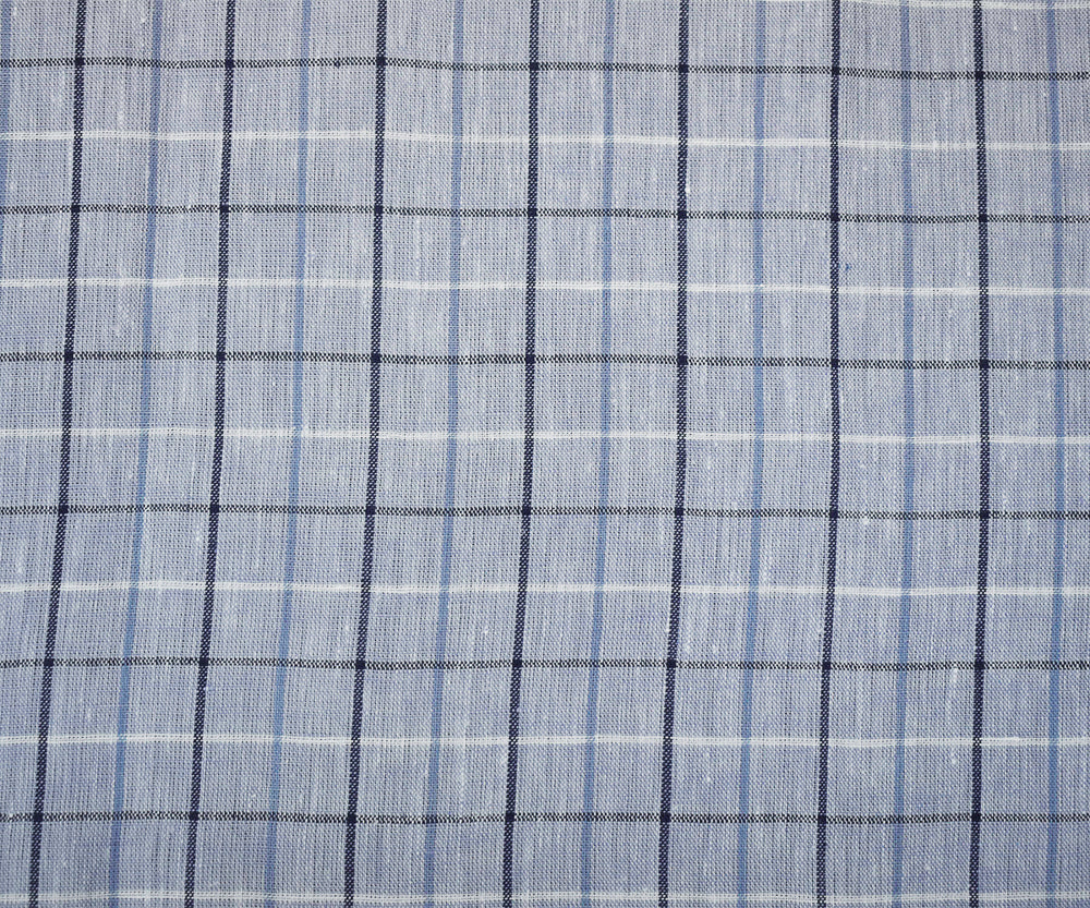 Pastel Blue-Blue-White Spence Bryson Check Plaid Irish Linen Slub Woven Fabric