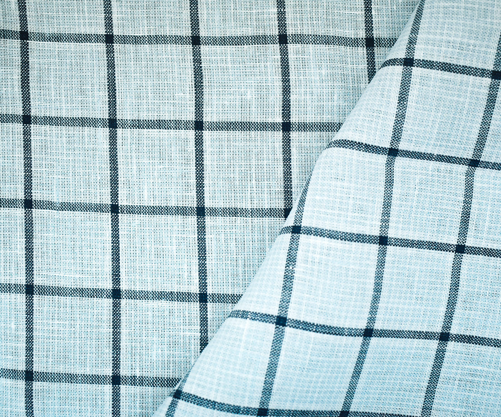 Light Blue-Blue-White Spence Bryson Check Grid Irish Linen Woven Fabric