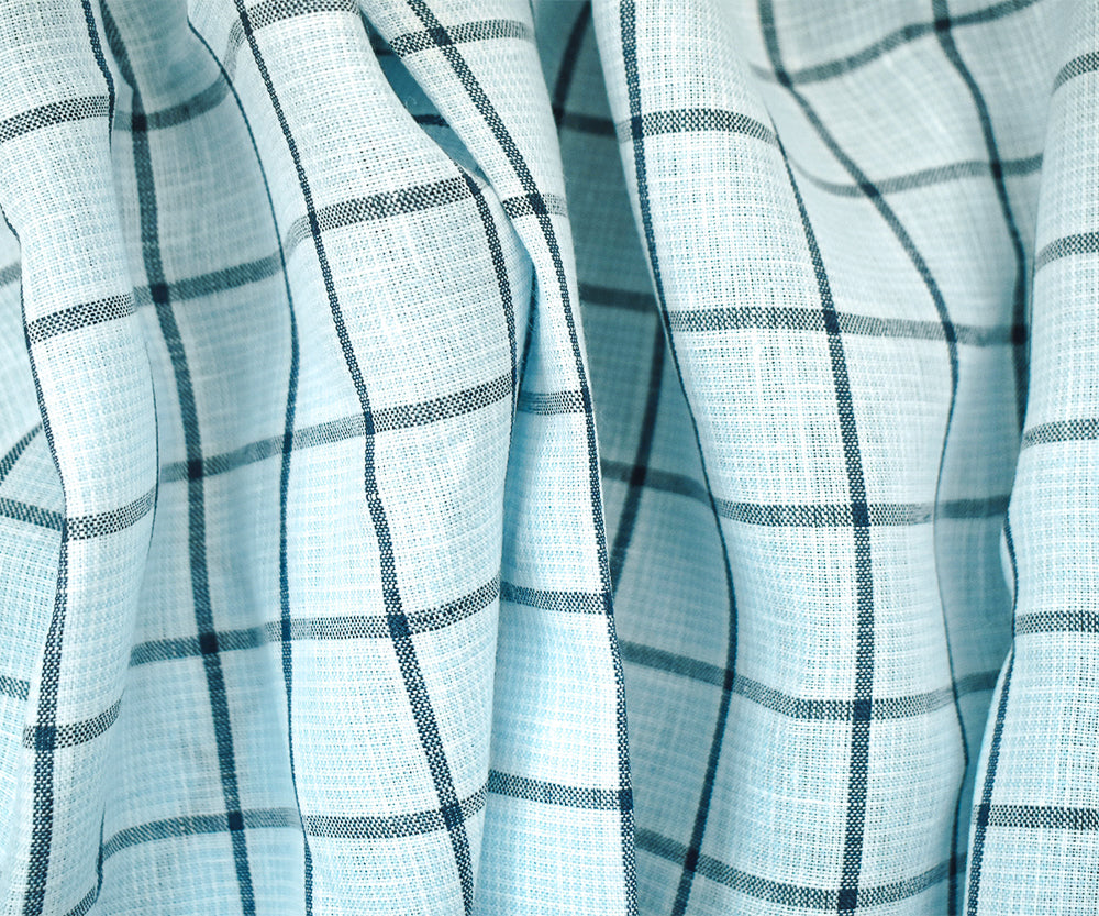 Light Blue-Blue-White Spence Bryson Check Grid Irish Linen Woven Fabric