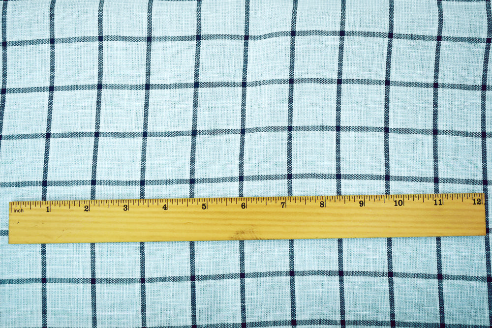 Light Blue-Blue-White Spence Bryson Check Grid Irish Linen Woven Fabric