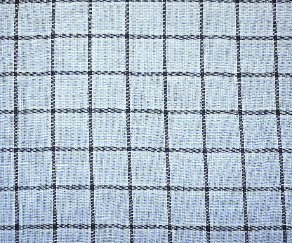Light Blue-Black-White Spence Bryson Check Grid Irish Linen Woven Fabric