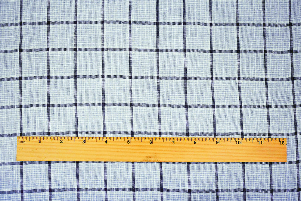 Light Blue-Black-White Spence Bryson Check Grid Irish Linen Woven Fabric