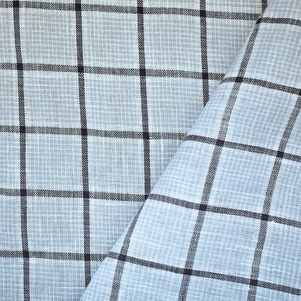 Light Blue-Black-White Spence Bryson Check Grid Irish Linen Woven Fabric