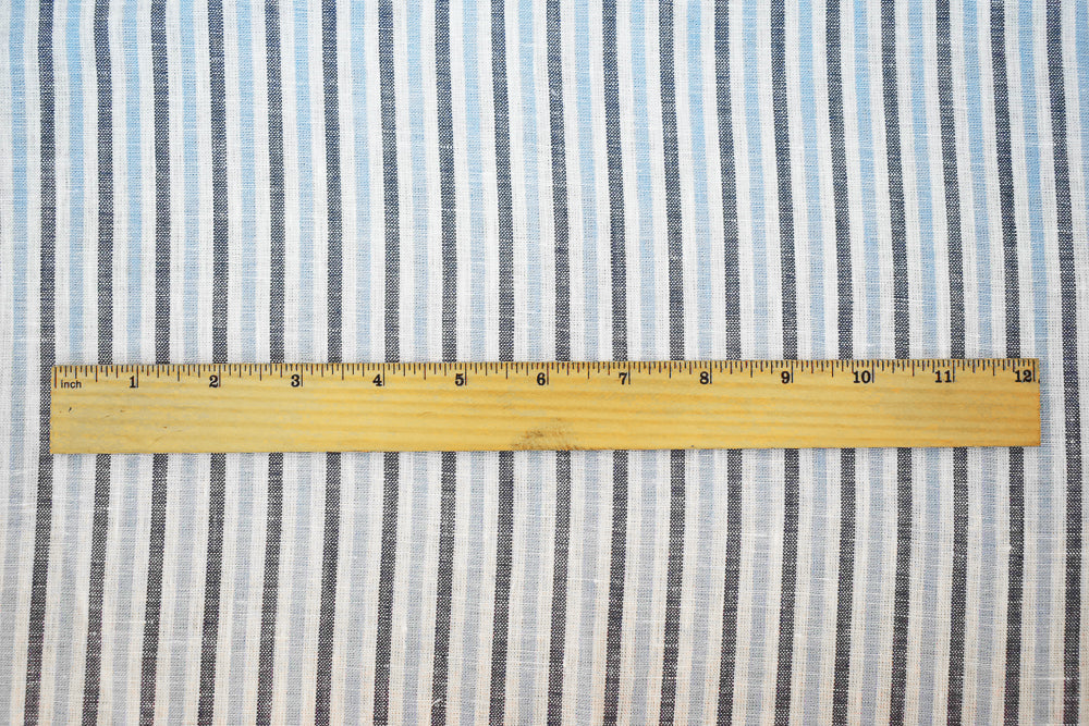 Dark Blue-Blue-White Spence Bryson Stripe Irish Linen Slub Woven Fabric