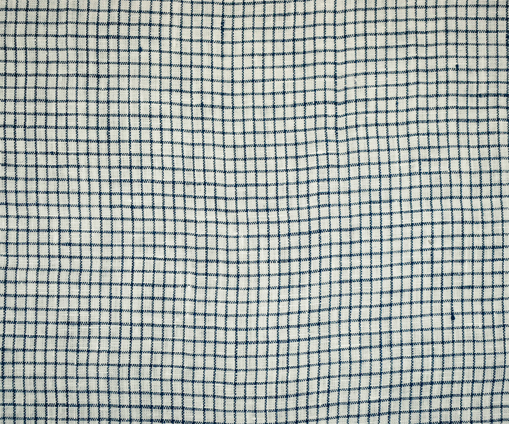 Dark Navy-White Spence Bryson Grid Check Washed Irish Linen Woven Fabric