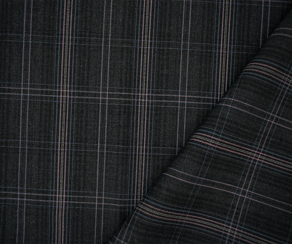 Gray-Purple-Multi Wool-Poly Plaid Woven Shirting Fabric