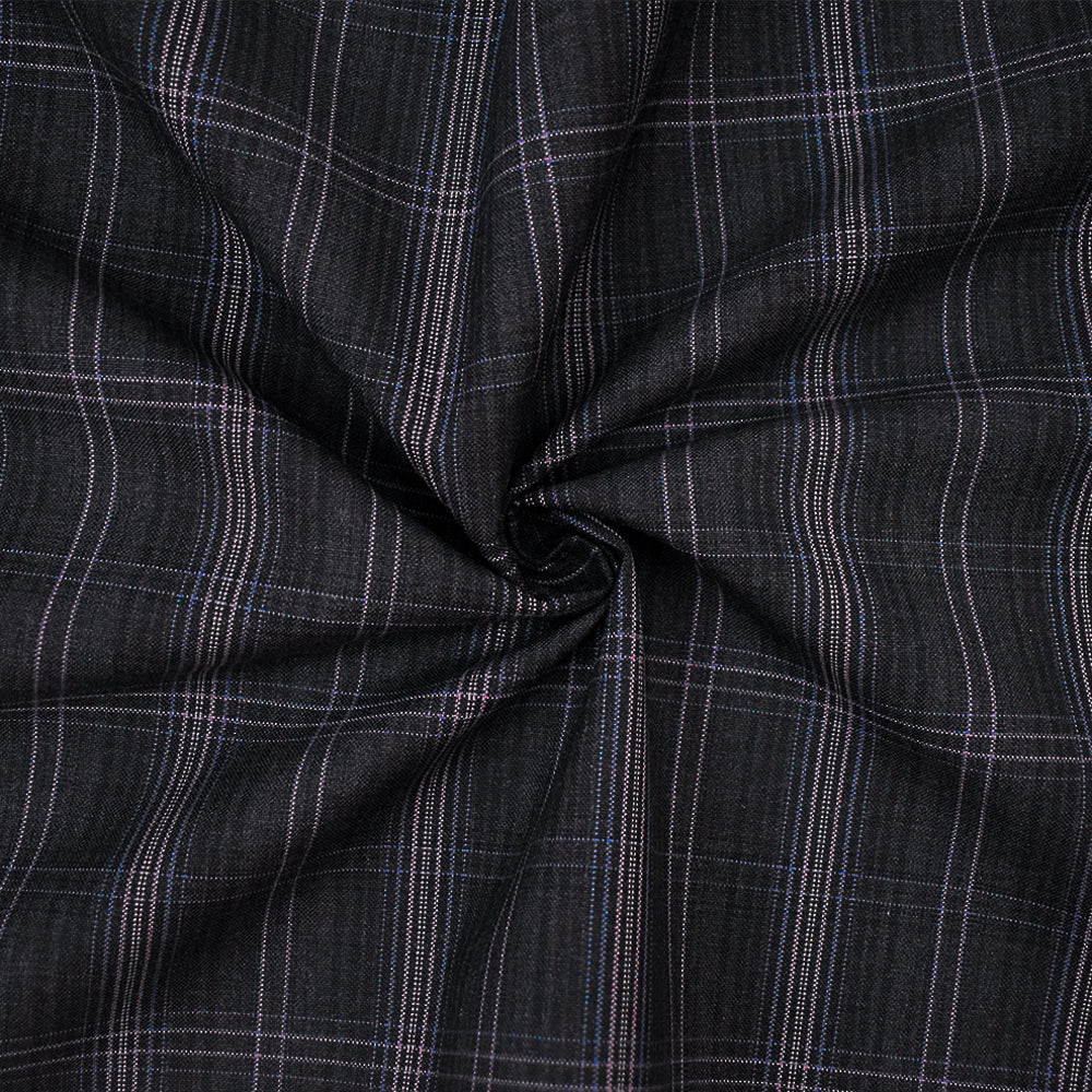 Gray-Purple-Multi Wool-Poly Plaid Woven Shirting Fabric