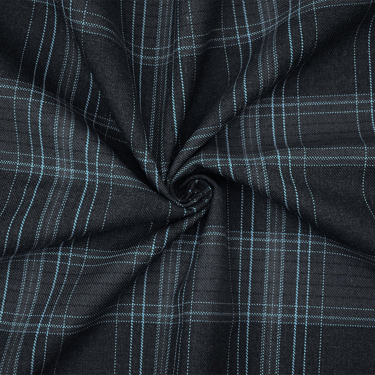 Deep Gray-Blue-White Poly Wool Plaid Woven Suiting Twill Fabric