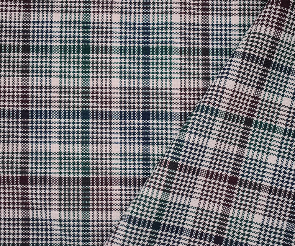 Wine Red-Multi Polyester-Wool Plaid Woven Shirting Fabric