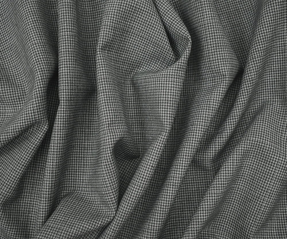 Gray-Black Poly-Wool Houndstooth Check Shirting Woven Fabric