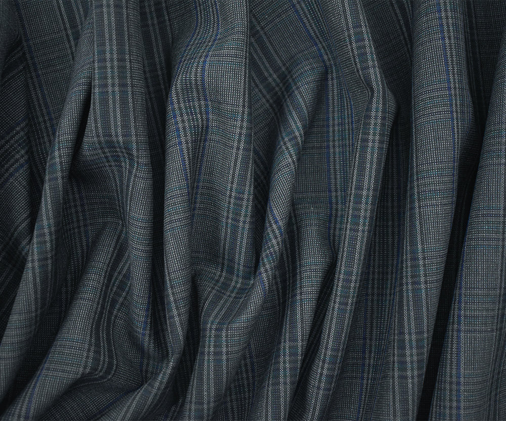 Gray-Green-Multi Poly-Wool Plaid Woven Shirting Fabric