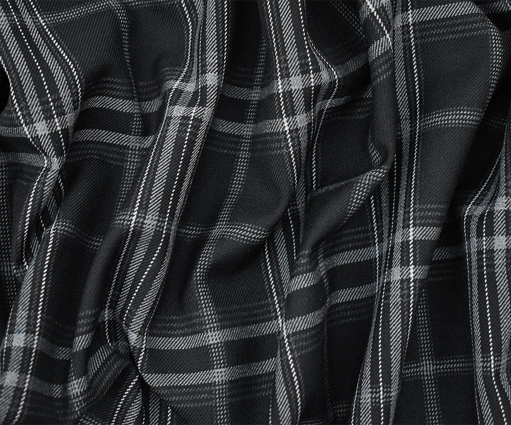 Black-White-Gray Wool-Poly Plaid Twill Suiting WovenFabric