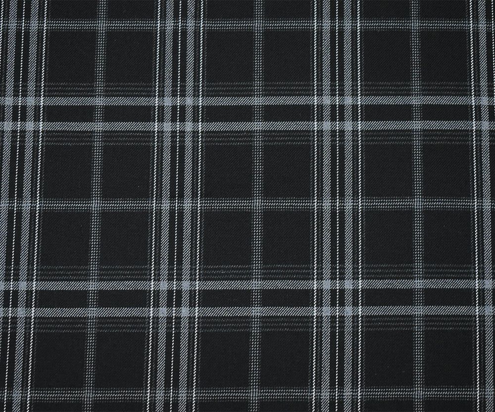 Black-White-Gray Wool-Poly Plaid Twill Suiting WovenFabric