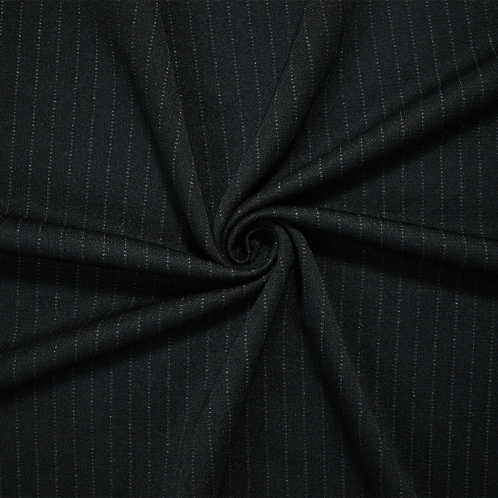 Black-Gray Poly-Rayon-Wool Japanese Vertical Striped Double Knit Fabric