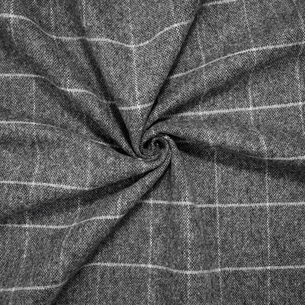 Black-Gray Wool Poly Japanese Grid-Check Woven Jacketing Fabric