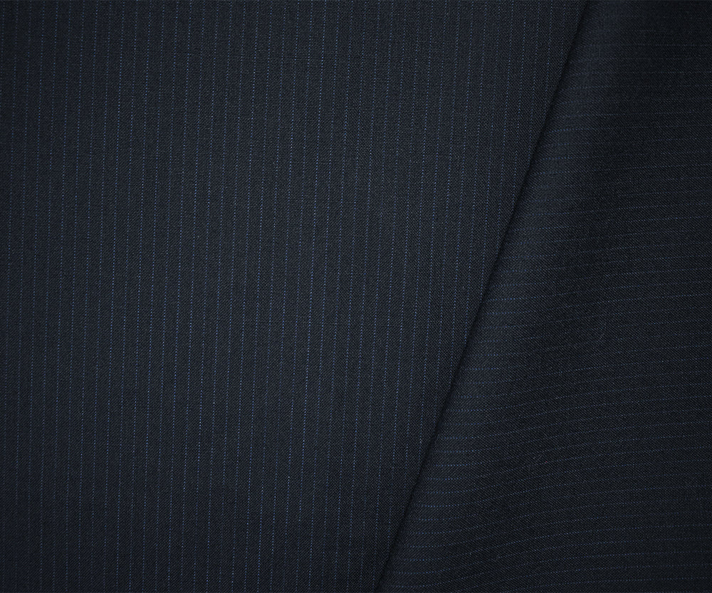 Black-Blue Wool-Polyester Japanese Vertical Stripe Shirting Woven Fabric