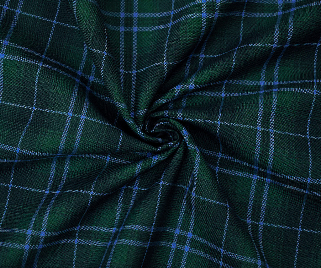 Blue-Green-Multi Poly Wool Plaid Check Shirting Woven Fabric