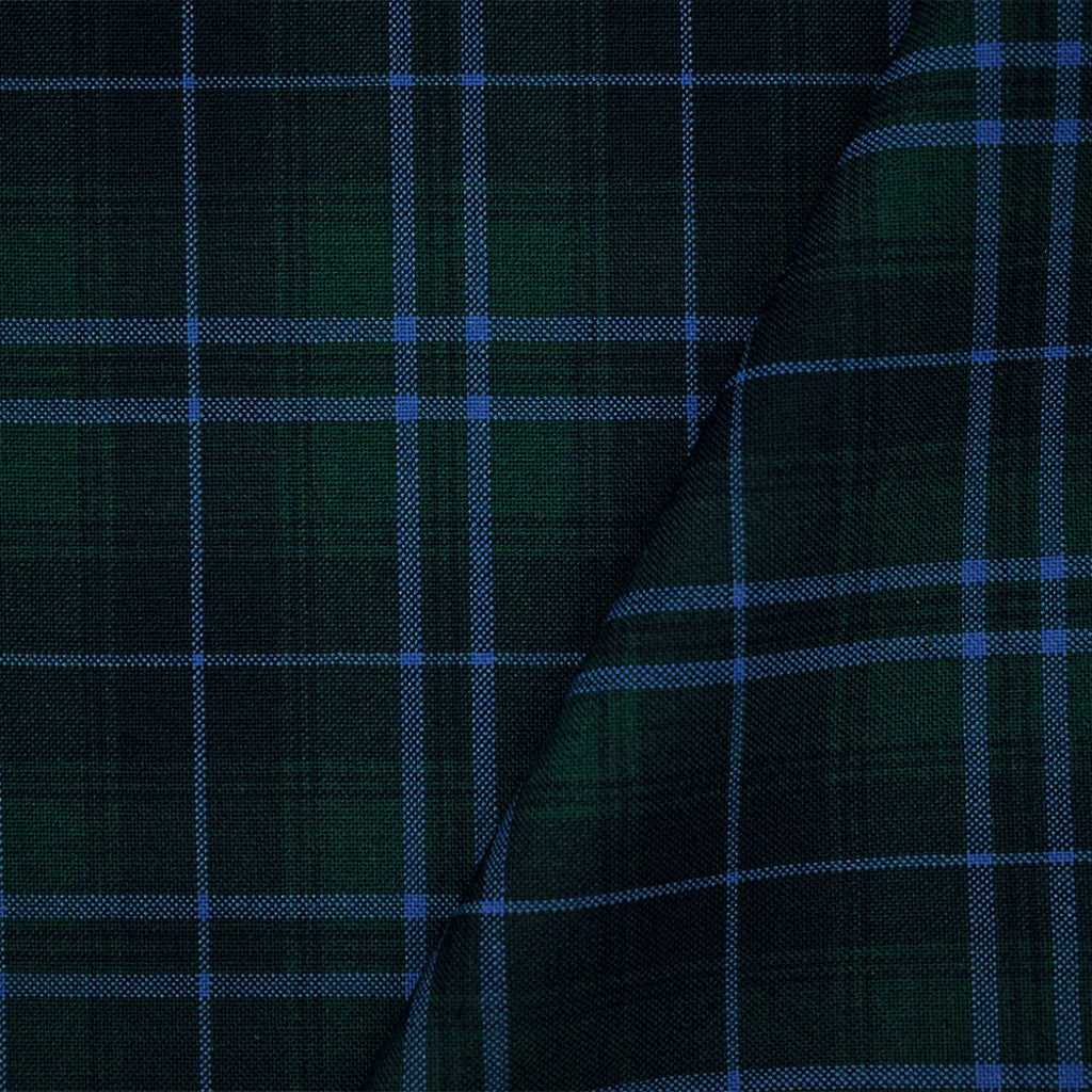 Blue-Green-Multi Poly Wool Plaid Check Shirting Woven Fabric