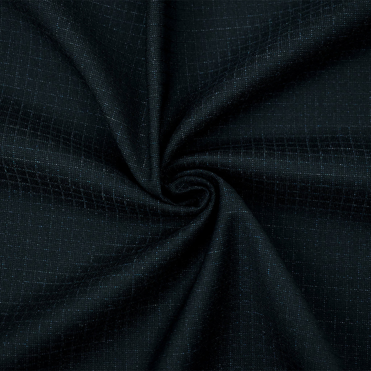 Black-Deep Blue Poly-Wool Stretch Check Grid Shirting Woven Fabric
