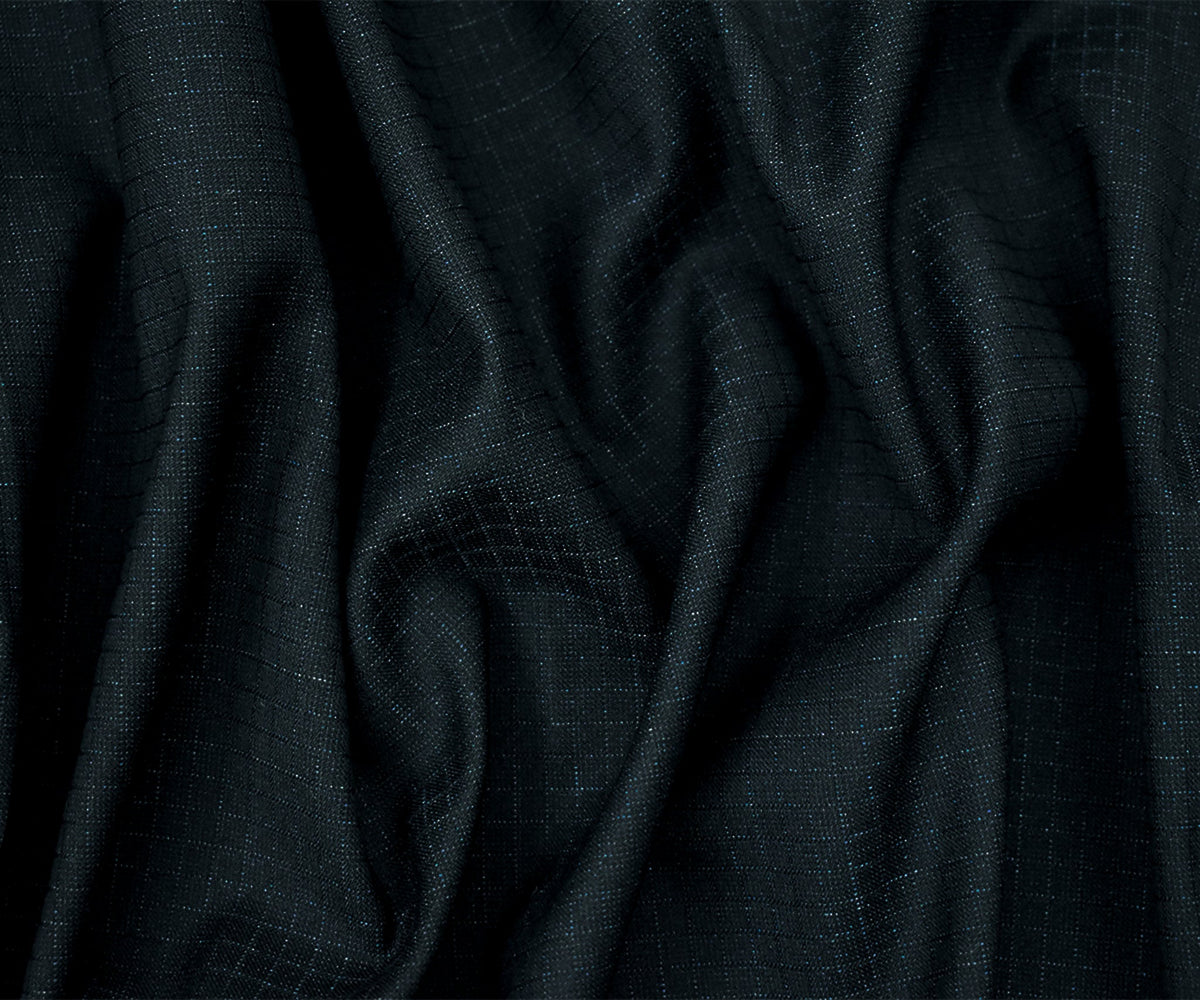 Black-Deep Blue Poly-Wool Stretch Check Grid Shirting Woven Fabric
