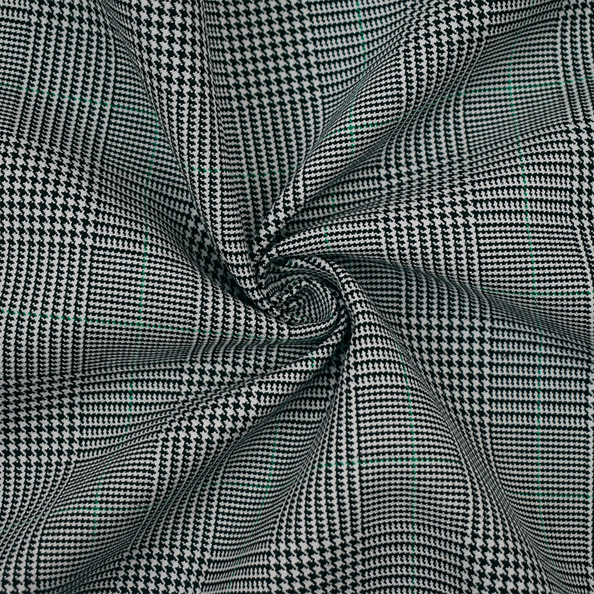 Black-Gray-Green Wool-Polyester Plaid Woven Suiting Fabric