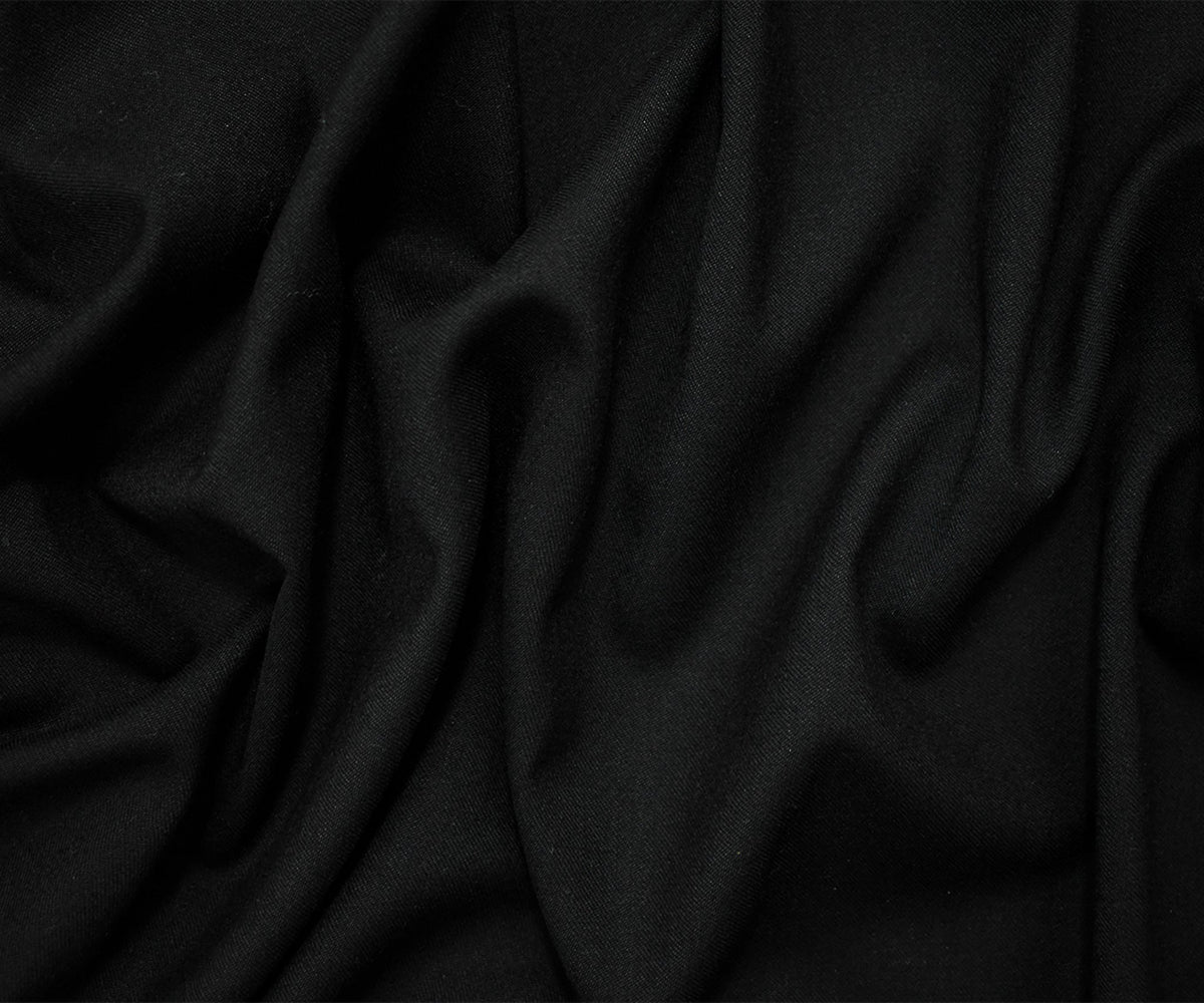 Black Wool-Polyester Black Solid Twill Woven Suiting Fabric