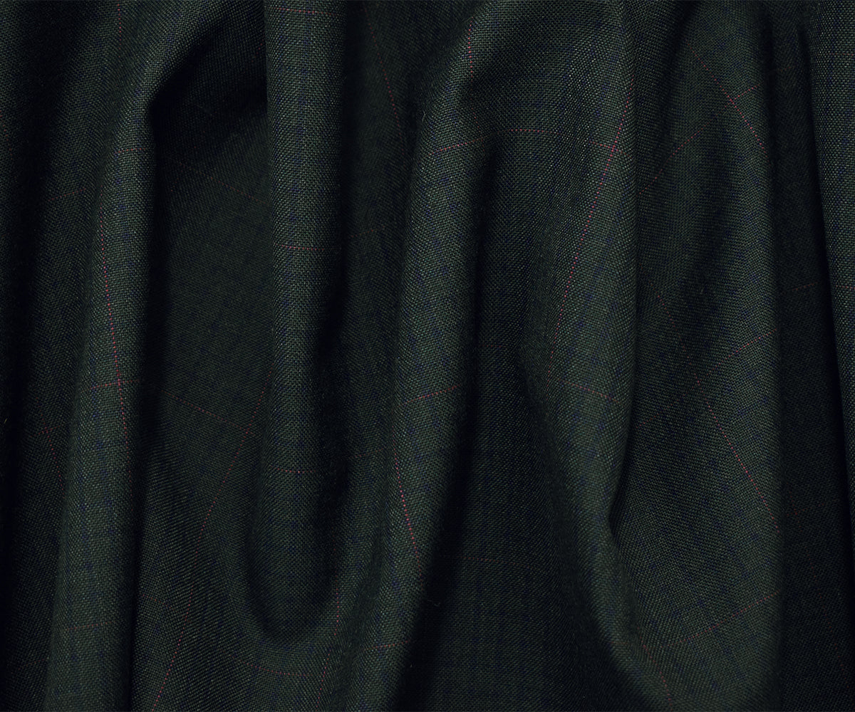 Gray-Blue-Red Wool-Poly Plaid Check Woven Shirting Fabric