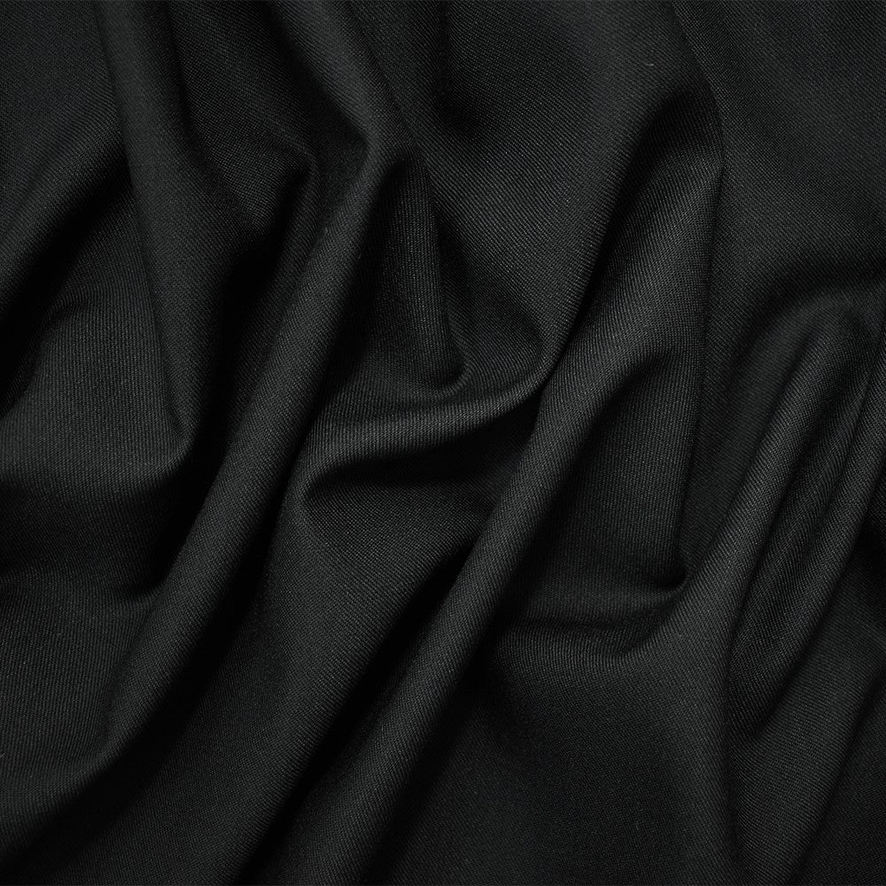 Black Wool-Poly Solid Black Twill Woven Suiting Fabric