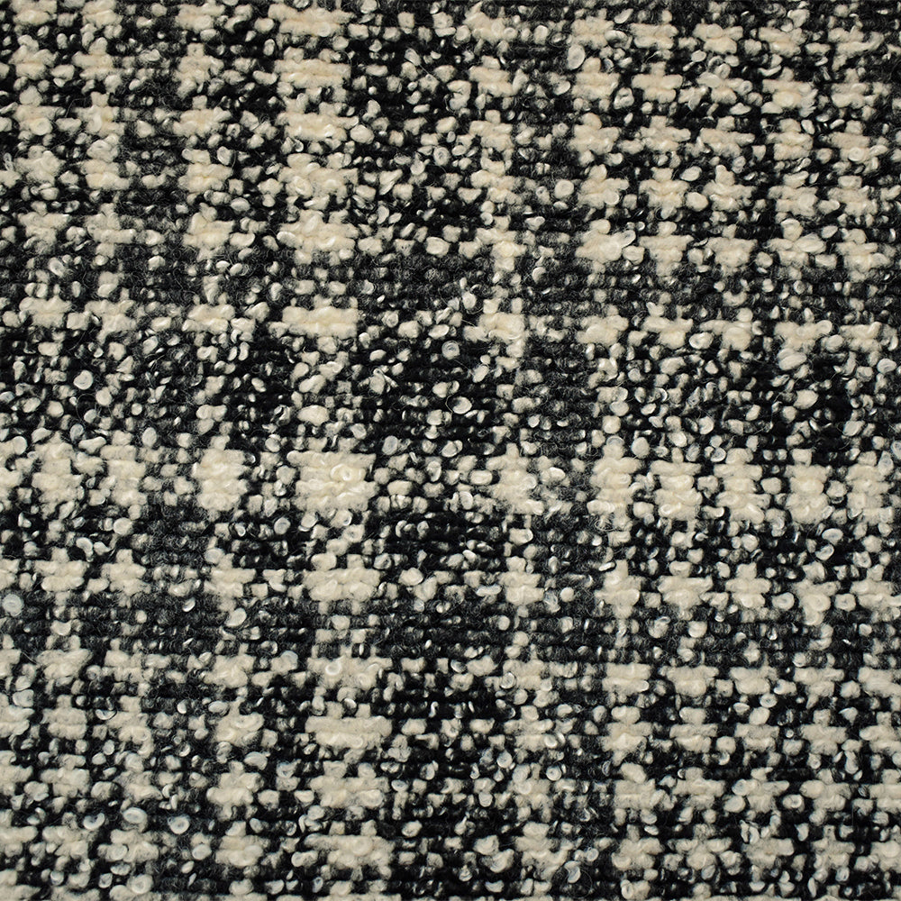 Black-Multi Boiled Italian Wool-Poly Abstract Plaid Boucle Knit Coating Fabric