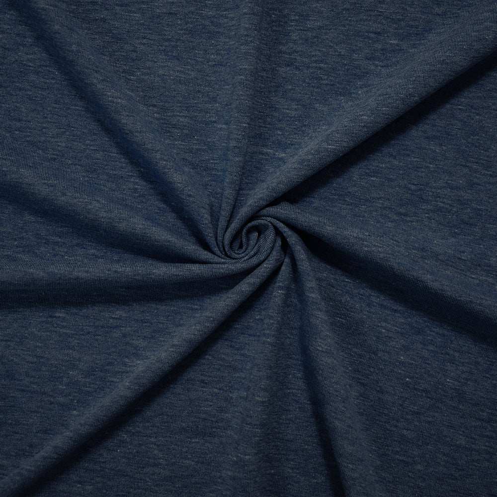 Dark Denim Heather Solid Cotton-Poly Spandex Knit Fabric - 10 oz - Reorderable