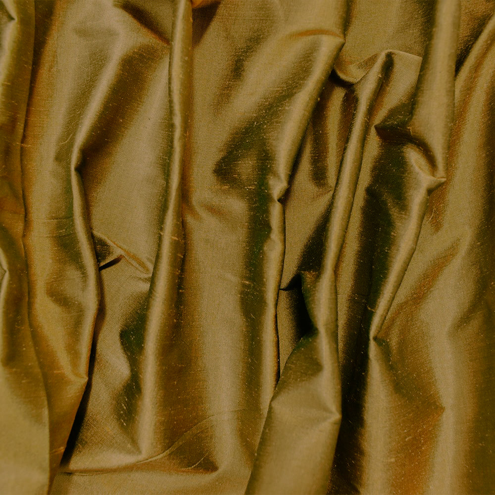 Light Brown-Green Beige Silk Iridescent Dupioni Woven Fabric