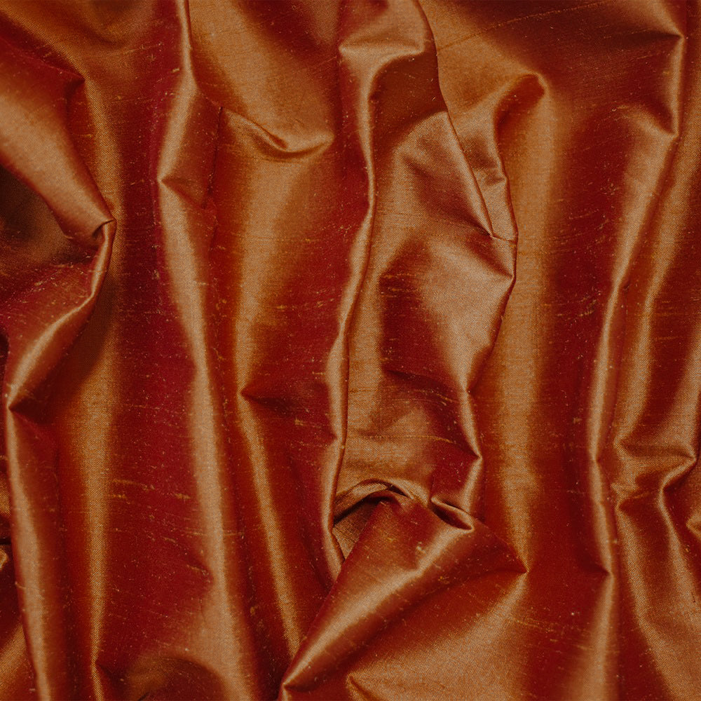 Amber Brown-Orange Silk Iridescent Dupioni Woven Fabric