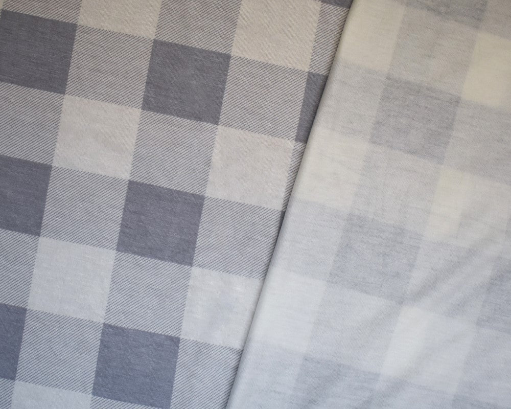 Gray-White Rayon Modal Gingham Printed Stretch Spandex Jersey Knit Fabric