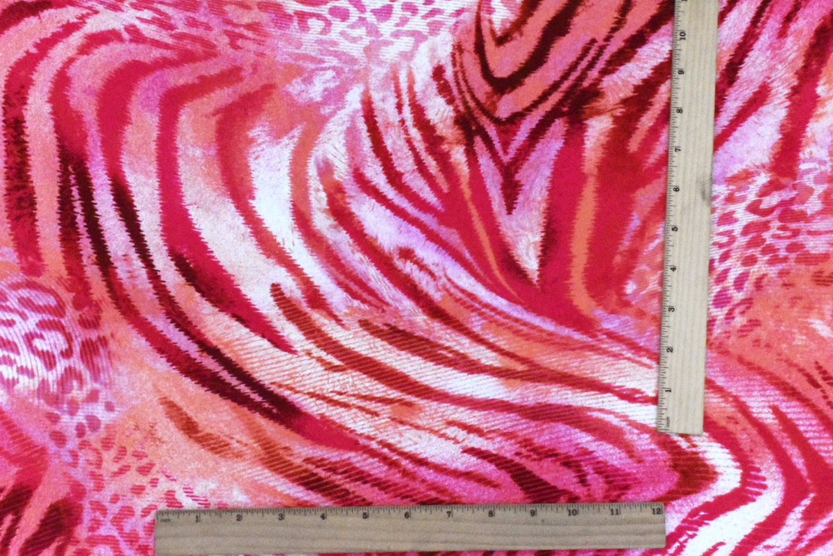 Red-Coral-Multi Animal Printed Swimwear Stretch Tricot Knit Fabric